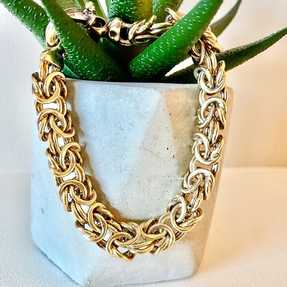 Artisan Jewelry - 925 Sterling Silver Byzantine Link Bracelet Made in Italy